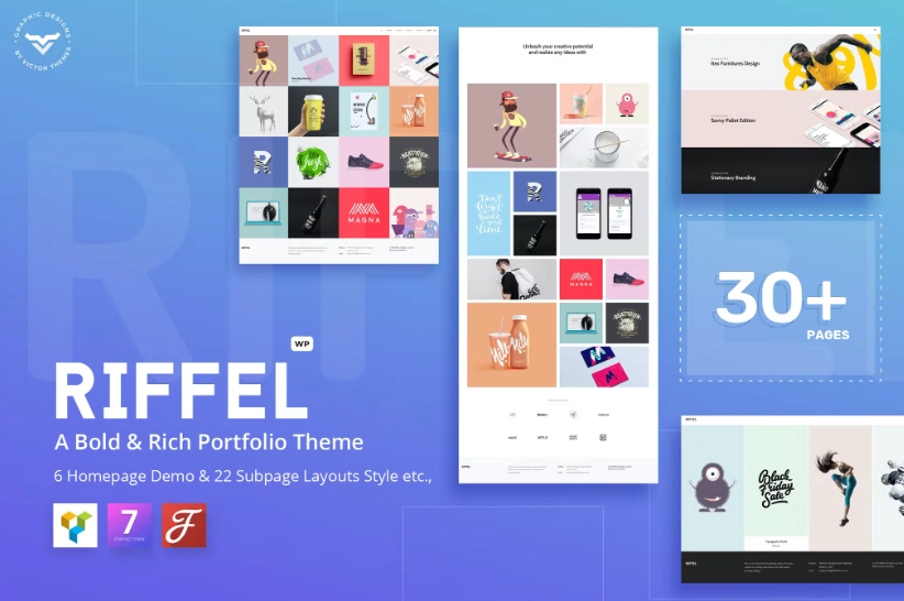 RIFFEL – Designed to Feel the Revolution Riffel is a professionally crafted portfolio theme that has extraordinary work techniques to display your work in amazing way. Attractive and graphically polished layouts that assembling your portfolio concepts into reality.