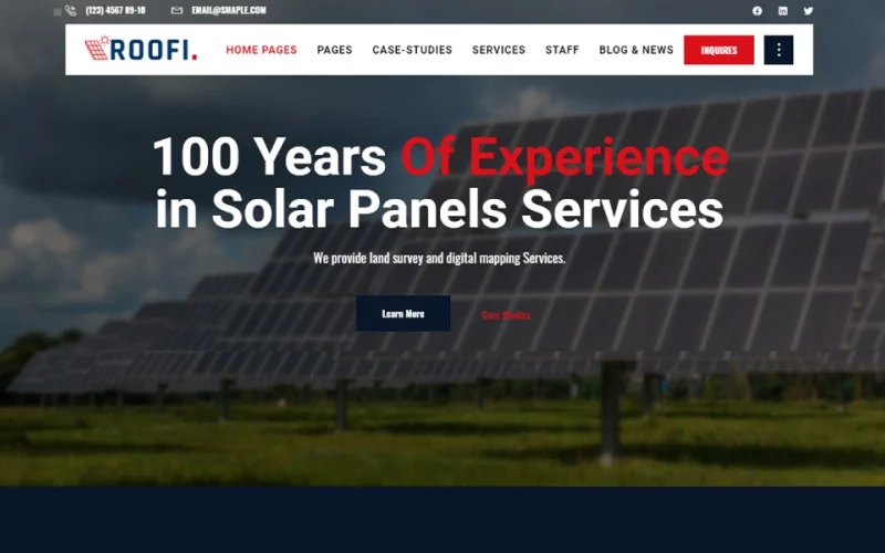 Roofi – Renewable Energy WordPress Theme developed with the Solar industry in mind.Roofi WordPress theme is designed for Wind power companies