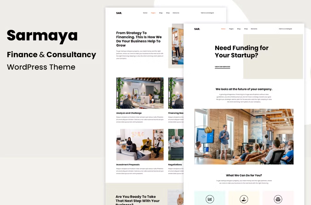 Sarmaya is a minimalist trendy and modern WordPress theme for Financial Service