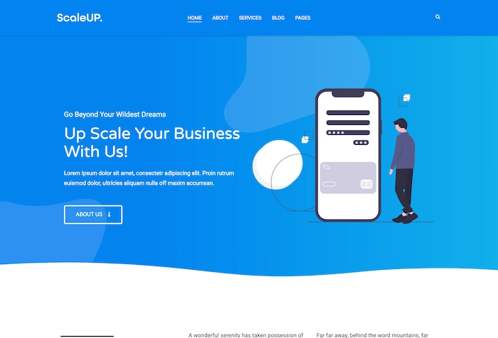 Scaleup is a clean and responsive theme for business-related sites. The Scaleup theme is excellent for businesses to promote their services along with a blog feature to educate their clients. The theme is fast