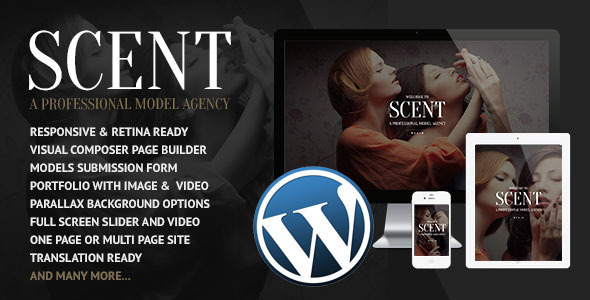 Scent is a beautifully designed and fully responsive Wordpress Themes dedicated for model and photography agencies. It includes full screen animated slider that will bring attention all your viewers and allow you to show your best photos.