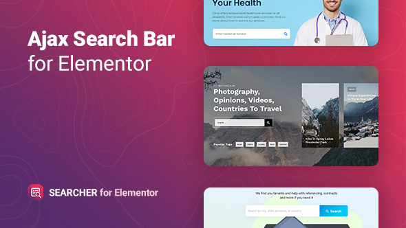 The Searcher is a lightweight advanced search WordPress plugin for Elementor. The search field makes it easy and quick for anyone to find specific information. It allows searching throughout the content of the site or separately on pages