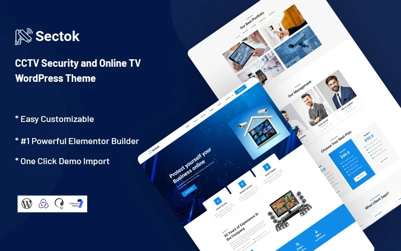 Sectok is a CCTV security and online TV WordPress theme. A beautiful theme for CCTV to security and online TV trade companies and online support professionals. It's clean