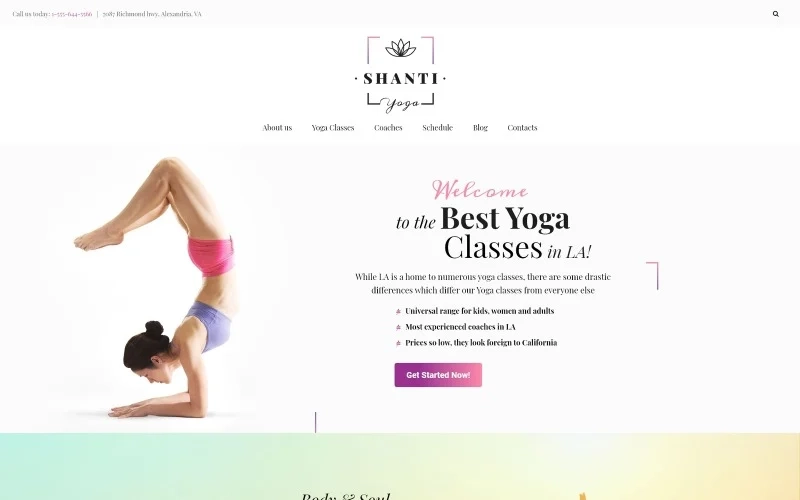 Yoga websites require a special design which would convey calmness of mind and soul. In this yoga WordPress theme CTA-buttons which look almost fairy thanks to their glossy gradient