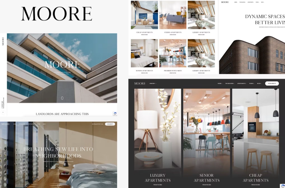 Single Property and Apartment Complex WordPress Theme Moore is a clean and elegant single property and apartment complex WordPress theme. It is exclusive for single property