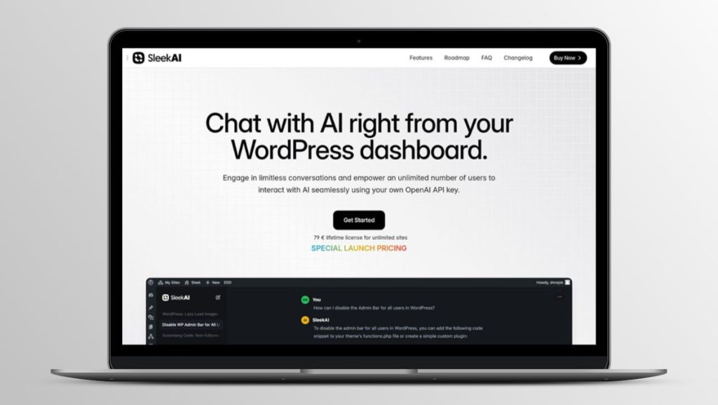 Unlock the power of AI with Sleek AI! Chat seamlessly from your WordPress dashboard