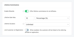 The lifetime commissions add-on links a customer to an affiliate during the checkout process. Once the two are linked