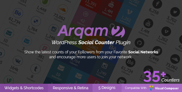 Arqam WordPress Social Counter Plugin grabs the latest counts of your Fans/Followers etc. from your Favorite Social Networks and then displays them on your Blog. It is the perfect solution to encourage more users to join your network. Arqam Social Counter WordPress Plugin Features 100% Responsive Retina Ready Get all…