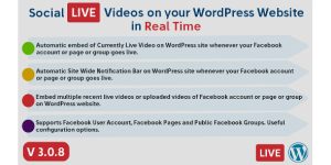 Automatically embed live videos of your Facebook Account/Page/Group on your wordpress site whenever your Facebook Account/Page/Group goes live on Facebook. The plugin detects if your Facebook Account/Page/Group is currently live and embeds the live video automatically. Also has the ability to embed previously recorded live videos and uploaded videos. Also…