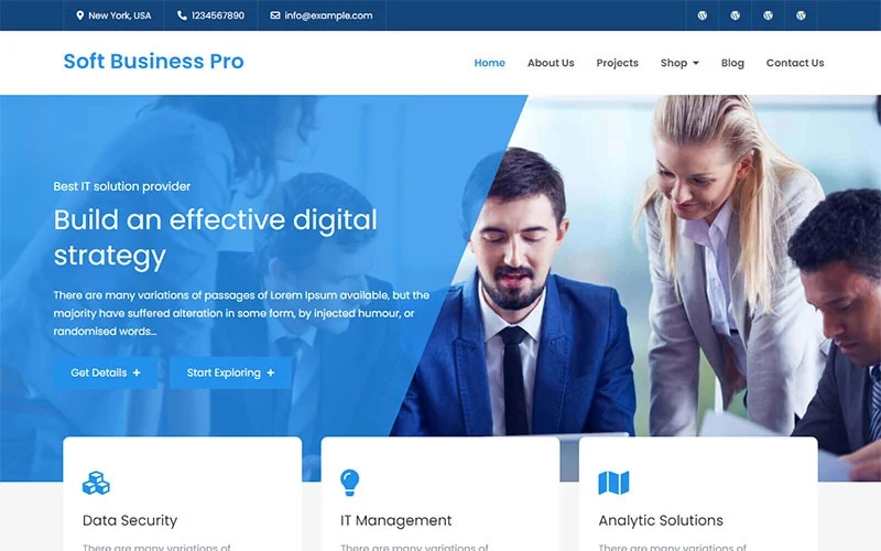 Soft Business Pro is a clean and modern WordPress business theme built in customizer that can be used for business purposes like software companies