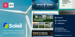 Create a greener website with Soleil - Solar Panels  Renewable Energy WordPress Theme. Access premium features for free at Bevaultx!