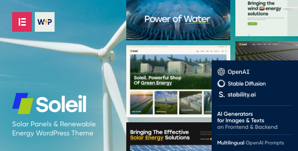 Create a greener website with Soleil - Solar Panels  Renewable Energy WordPress Theme. Access premium features for free at Bevaultx!