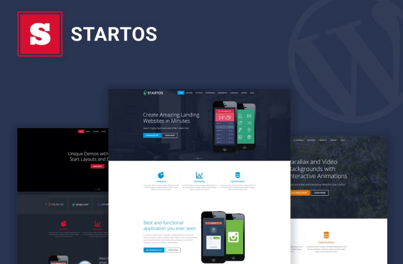 Startos is a clean and creative Wordpress Landing Page Template for Mobile App. This template has different color and demo variations. Well organized and very easy to customize