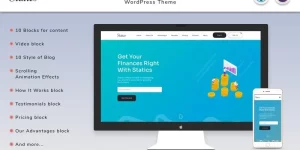 Statics is a template for startups and companies that do business on software and saas products. It has everything you need to create an original website. It's a Wordpress theme designed with Elementor