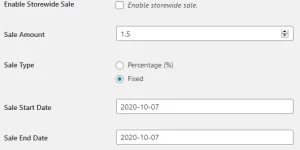 Storewide Sale for WooCommerce allows you to enable sales for multiple products in bulk. You can set the storewide sale as a percentage or fixed reduction and specify the start and end dates of the sale.