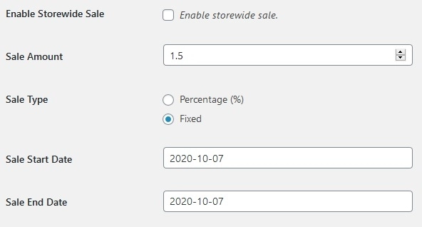 Storewide Sale for WooCommerce allows you to enable sales for multiple products in bulk. You can set the storewide sale as a percentage or fixed reduction and specify the start and end dates of the sale.