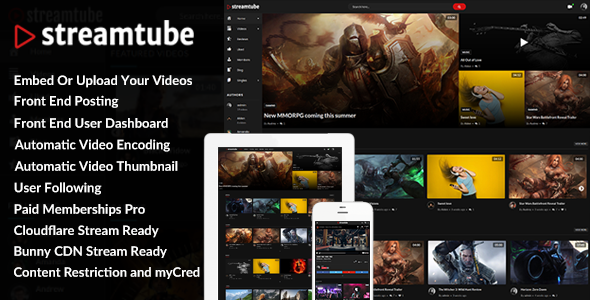 StreamTube: The Ultimate Responsive Video WordPress Theme StreamTube is a highly versatile and responsive video WordPress theme designed to cater to the needs of modern video websites. Whether you're a content creator