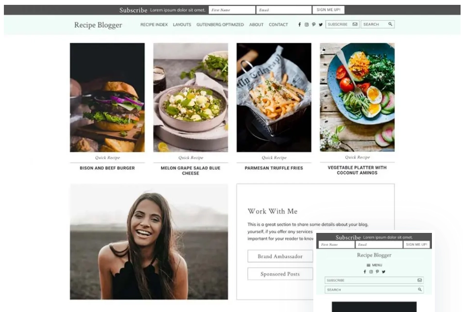 Recipe Blogger is the perfect theme for food bloggers. Designed to showcase your food photography and recipes.