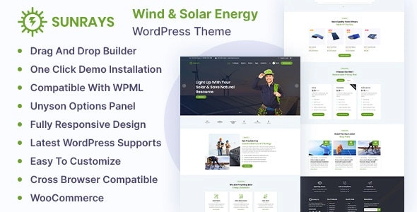 Sunrays – WordPress Theme is highly suitable for all the Eco friendly businesses. We are very delight to introduce Sunrays WordPress Theme which developed specifically for all types of Solar industry like solar power