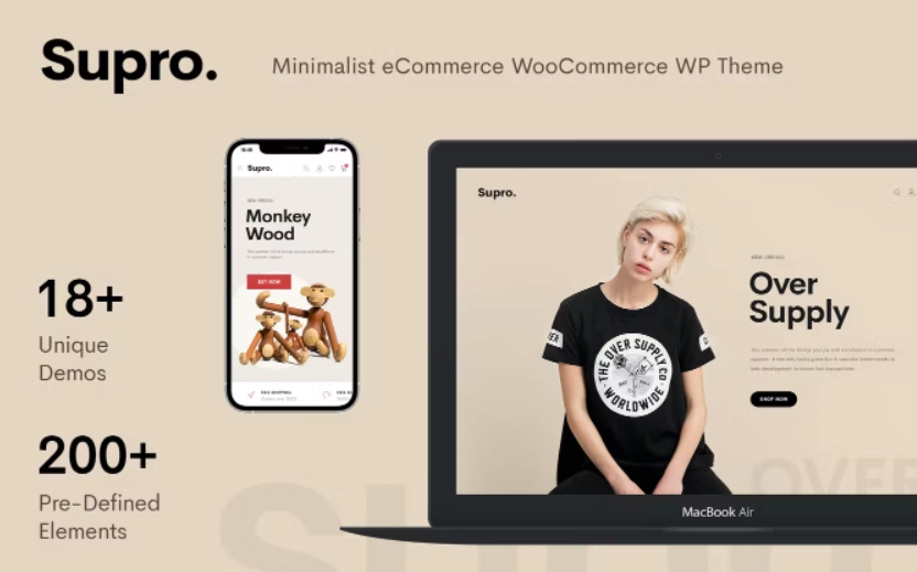 Supro is a clean  minimal AJAX WooCommerce WordPress Theme for shopping online stores. With design minimal and focus on products