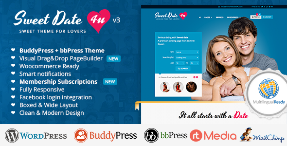 Sweet Date Theme: Launch a stunning dating site effortlessly with modern design  powerful features. Get it now from Bevaultx!