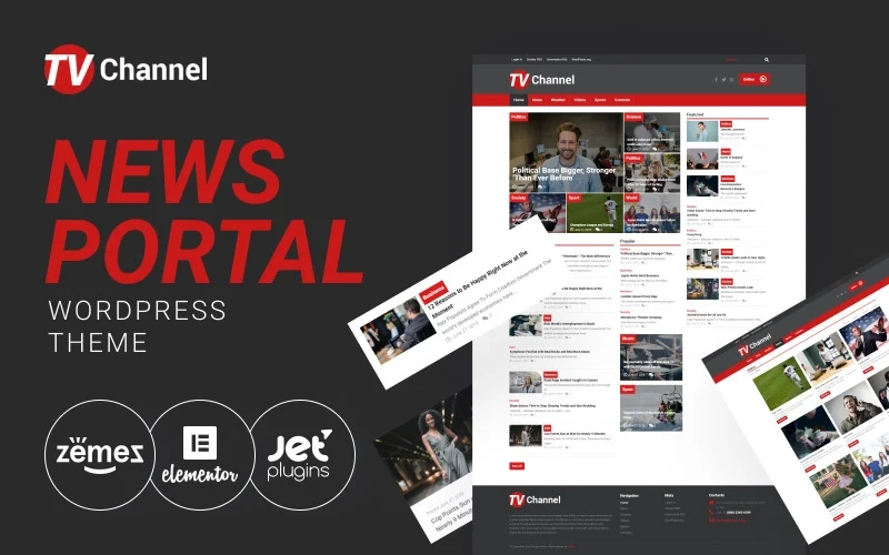 TVChannel belongs with the top styled news blogs built with Elementor drag-n-drop page builder and bestselling Jet plugins for it. It has all the necessary pages and is fully stuffed with beautiful blog posts layouts