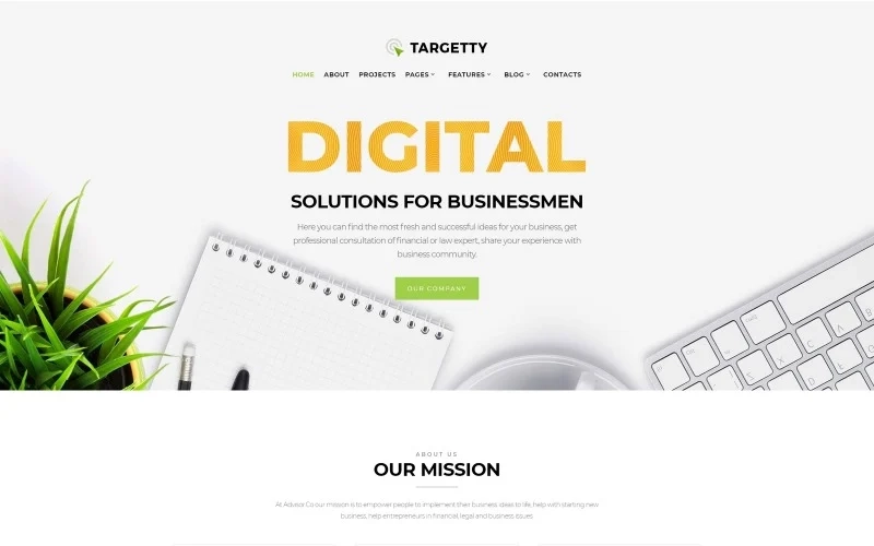 A fresh and crispy website that make visitors feel themselves in the middle of a park - that is exactly what a modern advertising agency needs. It will do half of the job for your company - Targetty WordPress template will attract the audience