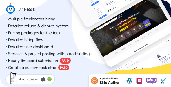 Taskbot is a Freelancer marketplace WordPress plugin to sell the services/gigs online. This system would allow the sellers and buyers to register and create their profiles in a few simple steps. Sellers can create the task and get online orders for the posted services/gigs. It has been designed and developed…