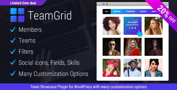 Team Grid is the Most Customizable Team Showcase Plugin for WordPress. Team Grid allows you to display your Team easily with many customization options. You will love our plugin.