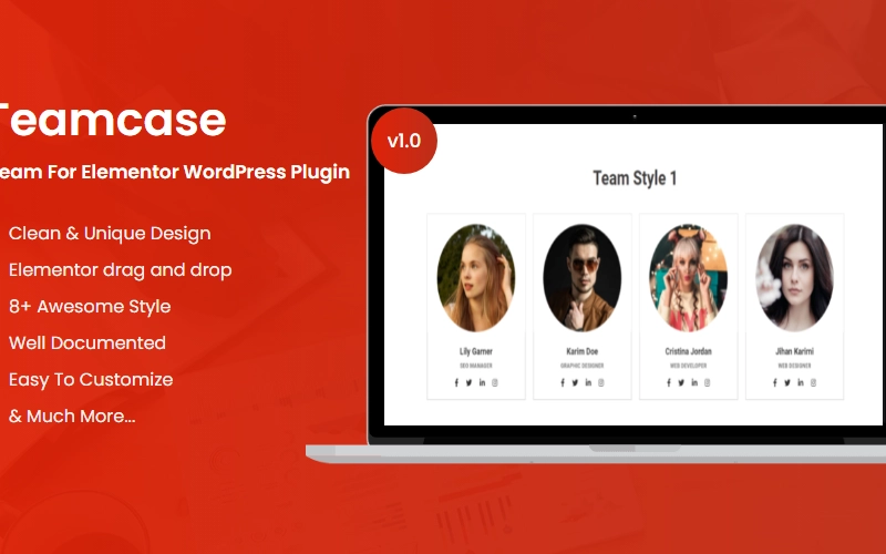 Teamcase Team For Elementor is a Team style plugin to add responsive Team Member Widget to any place on your website page. you can create an awesome team design using our plugin. you create information about your team members/staff include name