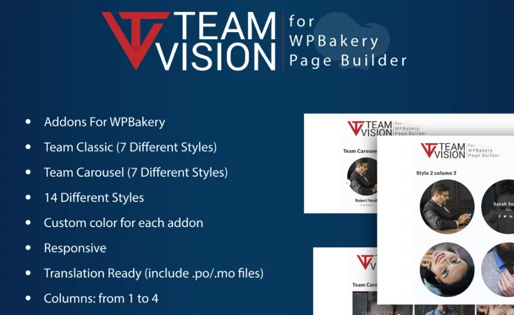 Welcome to Teamvision – Team Addons for WPBakery Page Builder for WordPress. With this awesome plugin you can build your team layout in 1 minute using WPBakery. In this plugin are included 14 addons with 14 different styles Features Team Addons: Addons For WPBakery Team Layout (7 Different Styles) Team…