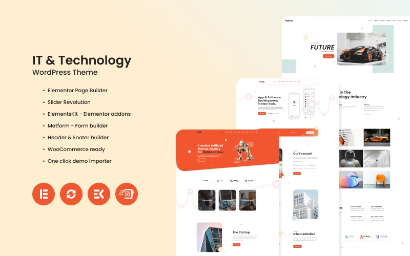 Techy - IT  Technology Theme is a theme designed for your IT and Technology startup company. This theme can be used as multifunctional with 6 demo homes + 17 total ready page available instantly which will give you more options to customize your desired website niche.