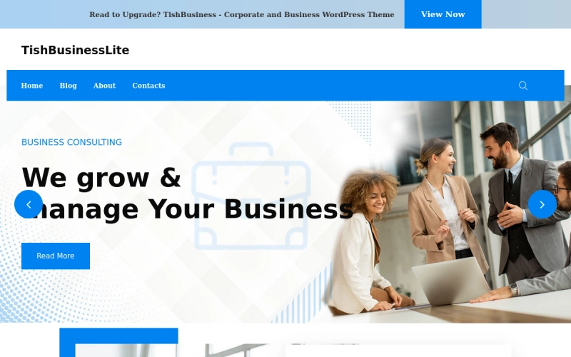 TishBusinessLite is a Free Corporate and Business WordPress Theme. It is a free version our premium theme TishBusiness with less features such as reduced header and footer option