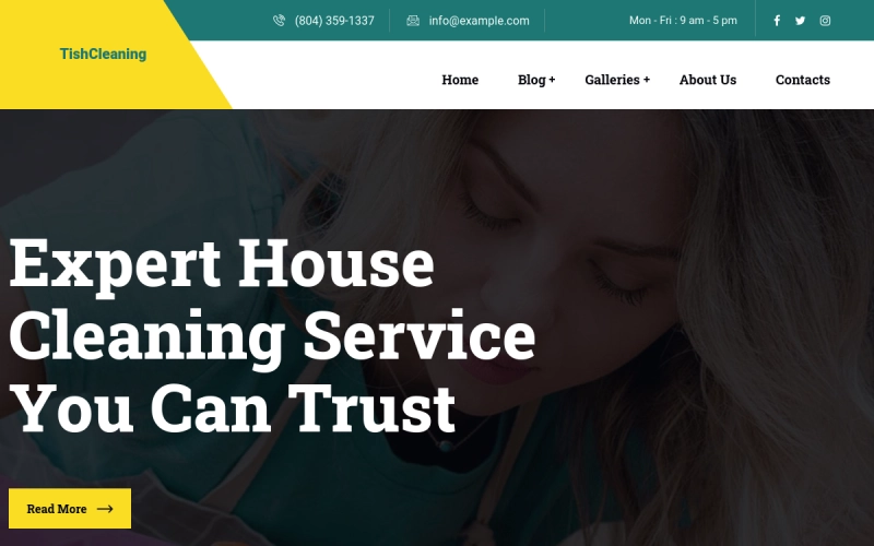 TishCleaning is a WordPress Theme designed to be used for cleaning services websites. The header comes in corporate layout with necessary elements to represent your cleaning services business including top header section with links for phone