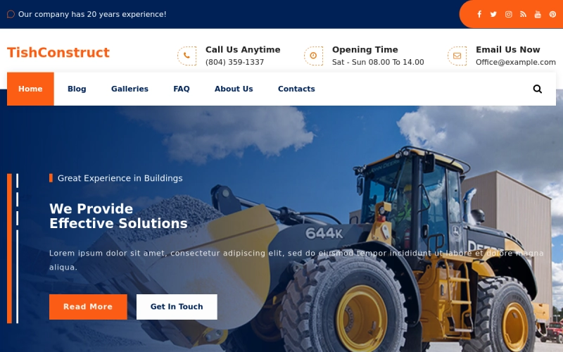 TishConstruct is a WordPress theme designed to be used for a Construction company websites. Features include a customizable header with welcome text