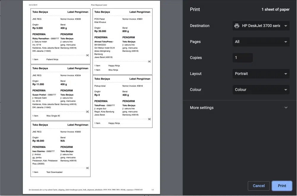 WooCommerce Print Label Shipping WordPress Plugin by TokoPress The WooCommerce Print Label Shipping plugin is used to make it easy to print shipping labels with a simple design Key Feature Simple Design Print Labels at Once Custom Delivery Details