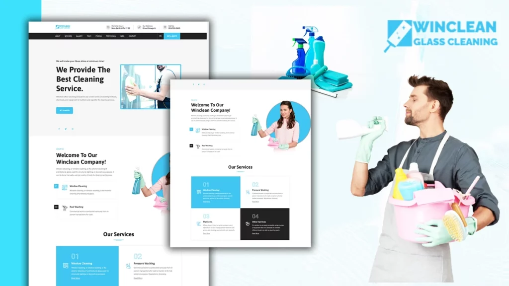 Tomaar-Winclean Cleaning Services Landing Page WordPress Theme is a dynamic