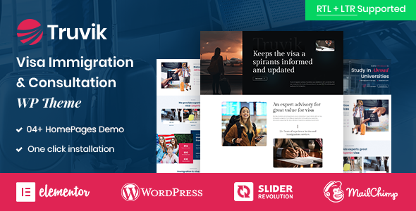 Truvik is an Iconic WordPress Theme that is specially design for visa consulting