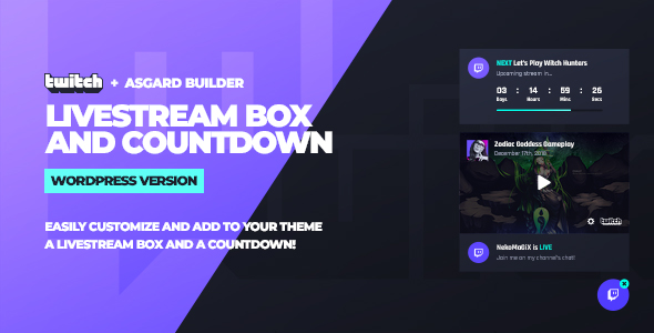 Twitch LiveStream Box and Countdown WordPress Plugin Easy to Customize! Change colors