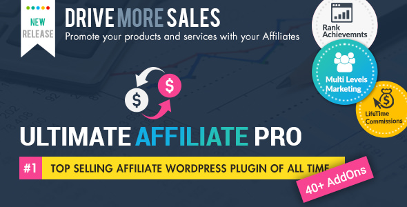 Ultimate Affiliate Pro is the newest and most completed Affiliate WordPress Plugin that allows you to provide a premium platform for your Affiliates with different rewards and amount based on Ranks or special Offers.