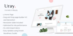 Elegant and customizable Uray WooCommerce WordPress Theme with 3 demo homepages for cosmetic shops. 100% responsive