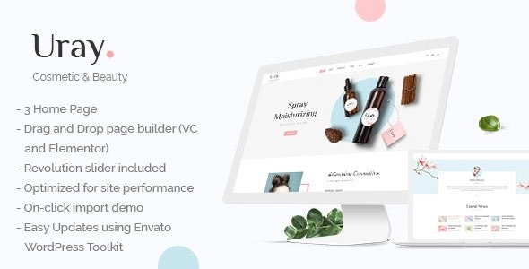 Elegant and customizable Uray WooCommerce WordPress Theme with 3 demo homepages for cosmetic shops. 100% responsive