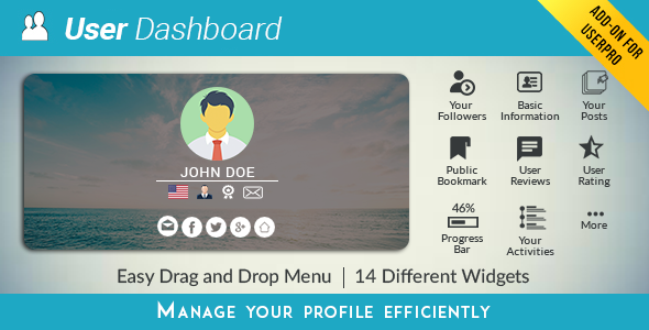 UserPro Dashboard - Enables User To Custom Design Their Profile UserPro Dashboard offers easy control over the information and design of the user’s profile. The dashboard also enables a quick and single page view to all the details of your profile. Features: Build a custom profile page using 14 ready-to-use…