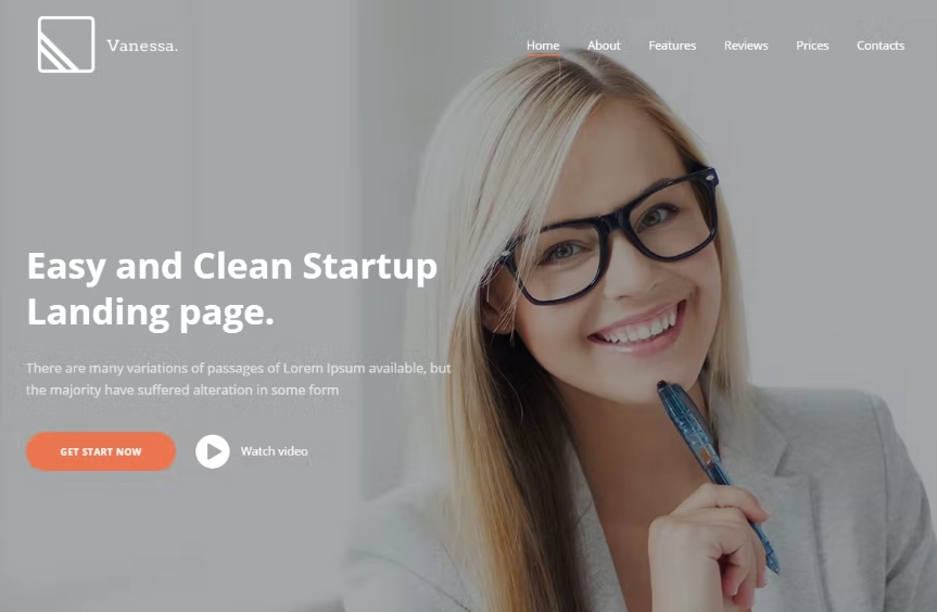 Vanessa – Easy Startup Landing Page with Light and Modern design. Intended for product