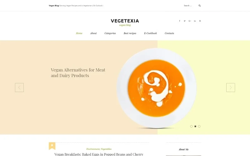 Vegetexia is a ready-made Vegetarian Meals WordPress Theme that can be used to start blogs