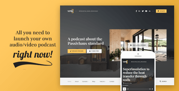 Boost your podcast site with Vipo - Podcast WordPress Theme. Enjoy premium features