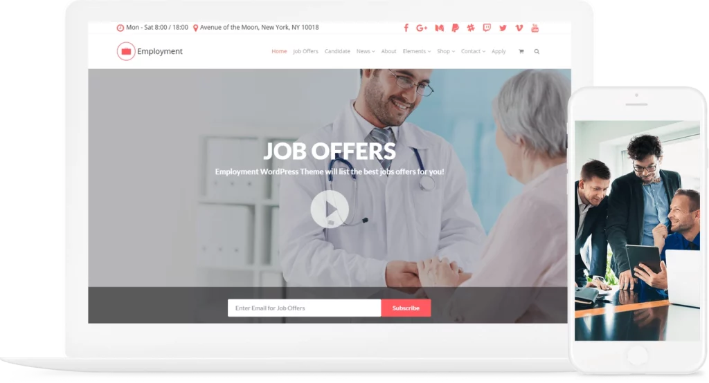 Employment WordPress Theme is a complete Job Board WordPress theme that allows you to create a useful and easy to use job listings website. Using it you can create a complete  fully Responsive job portal