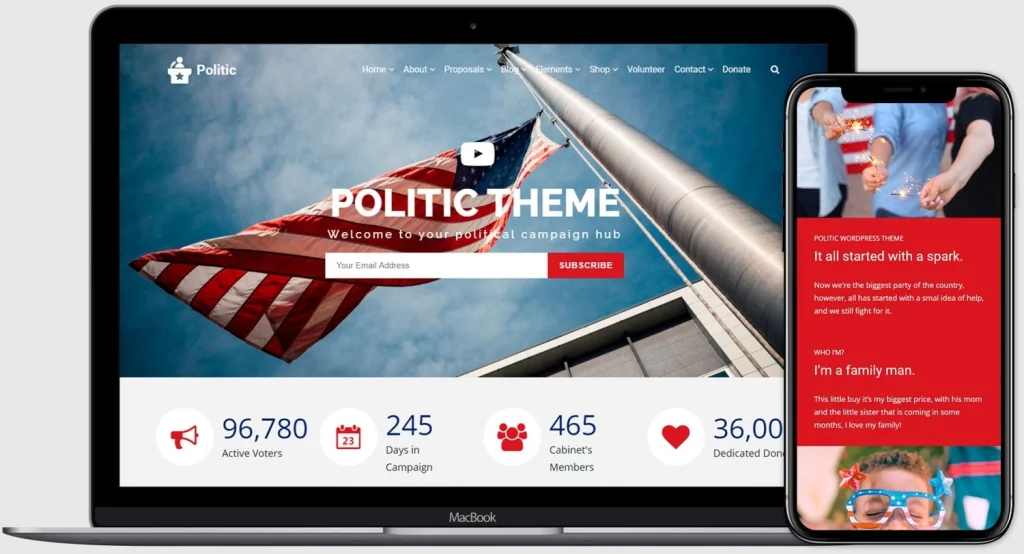 The premier political theme on market! Politic WordPress theme is ideal for political campaign sites. It’s a WordPress theme specially developed for political and public figures. Drawing inspiration for the modern political arena and experience building politically themed websites.