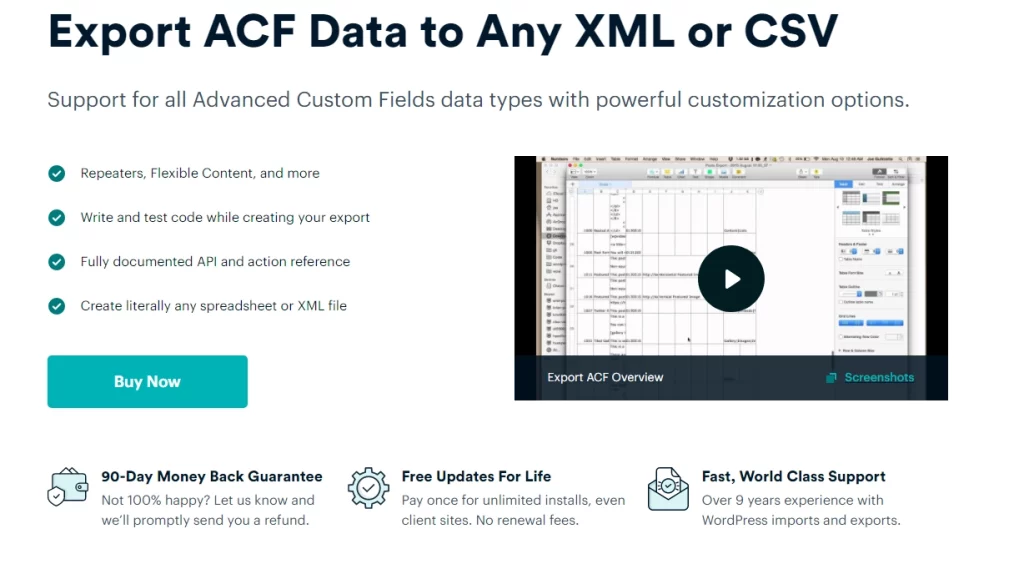 Designed for ACF power users by ACF power users Think what you're doing is too complicated? We guarantee you're wrong. Full support for every ACF field Export data from Flexible Content fields