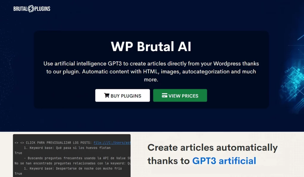 Create full articles with artificial intelligence using the OpenAI API. The automatic content tool with the best quality results.